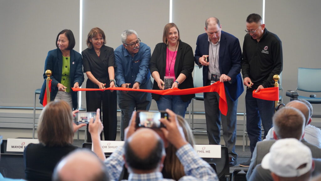 UNO leaders, partners and community stakeholders cut the ribbon for the new AI exhibit. The event represented UNO’s larger efforts to spread AI education and innovation throughout the state, specifically through its AI-CCORE initiative.