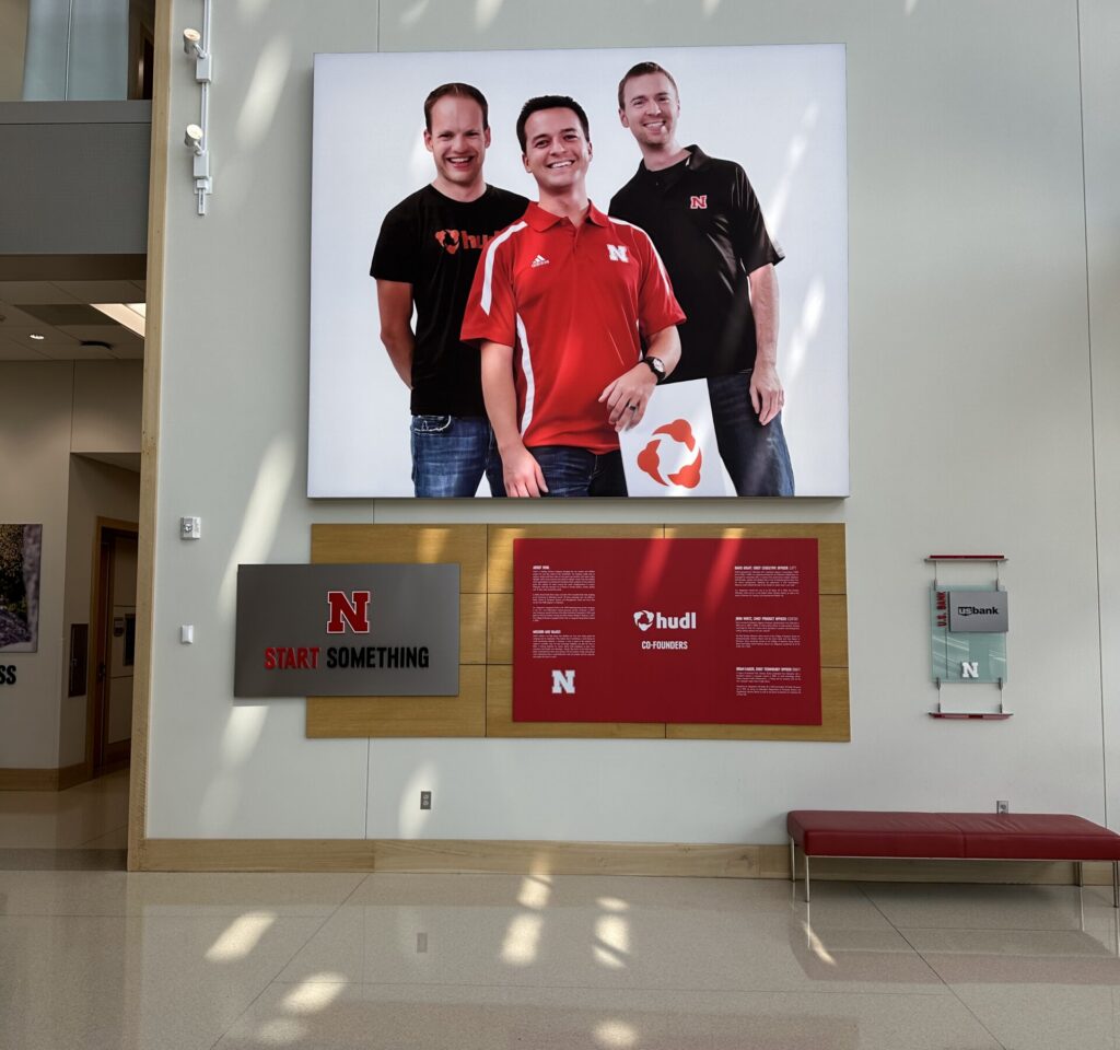 From left: UNL graduates and Hudl co-founders Brian Kaiser, David Graff and John Wirtz.