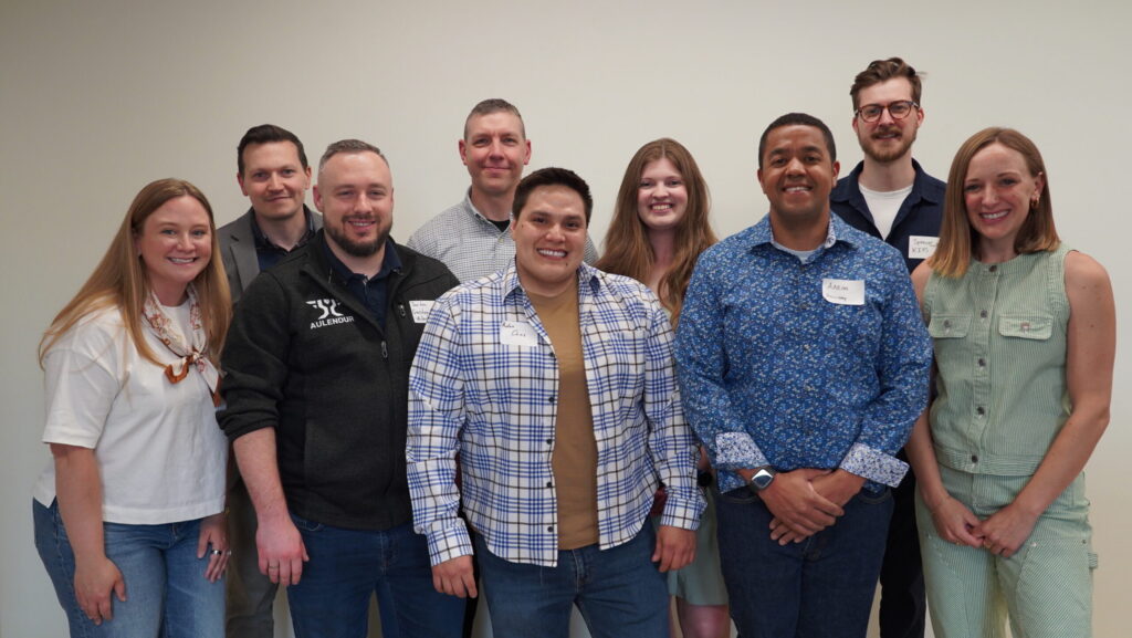 Open Range leadership pose with local participants of the Techstars Founder Catalyst Global Spring 2026 Program (from left): Laurel Oetken, Aaron Parker, Jorden Gershenson, Doug Tvrdy, Adán Ortiz, Jade Wicks, Aaron Holliday, Spencer Robinson and Jocelyn Stange
