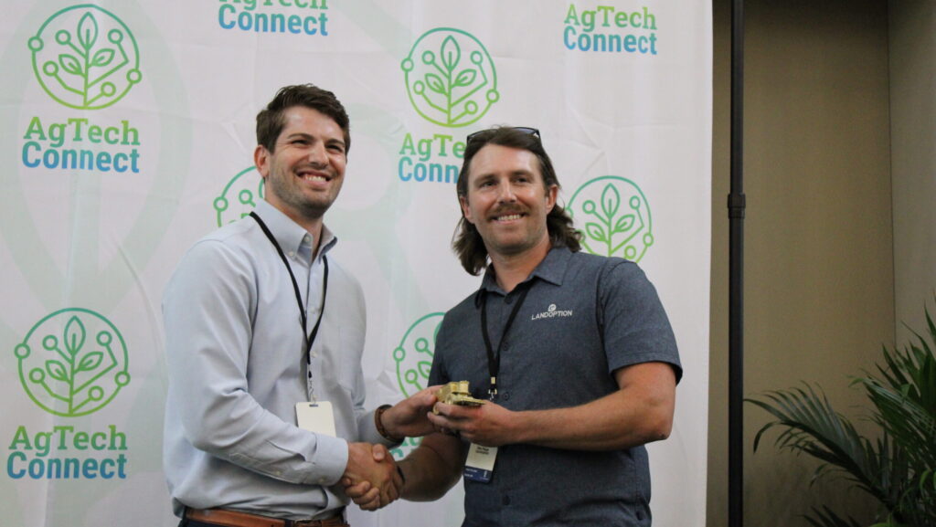 The Combine Director Brennan Costello (left) and Landoption Director of Operations Ben Paige. Landoption received recognition for graduating from The Combine and its programming