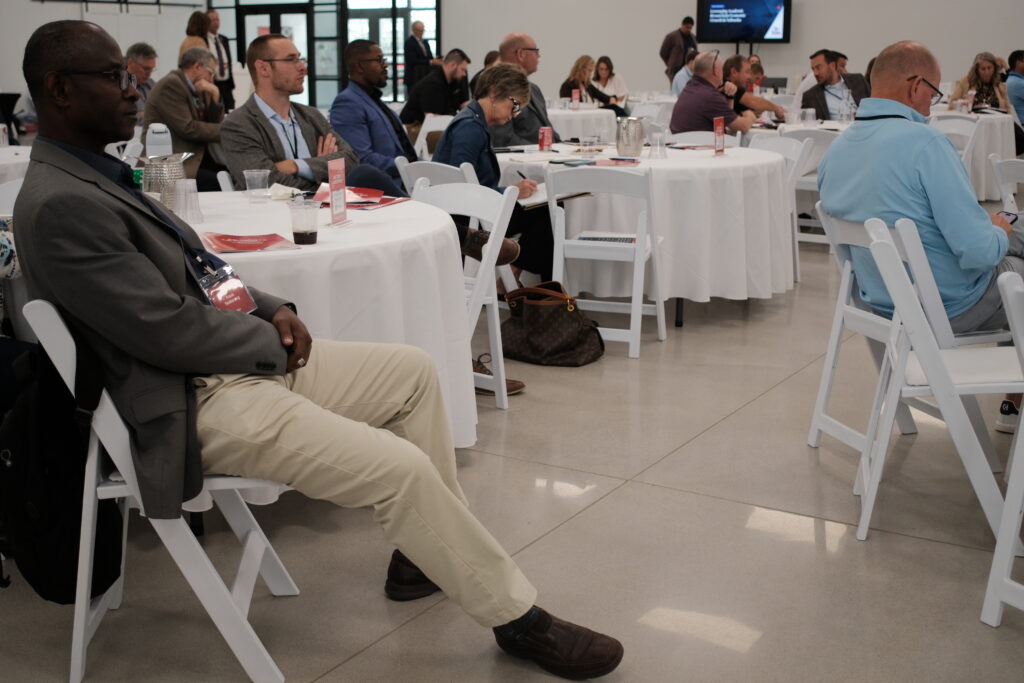 Attendees, made up of policymakers, business leaders and university officials, listen to speakers talk about innovation and workforce development at the Nebraska Chamber Foundation’s “Ag Tech & Beyond” event on Sept. 24 in Fremont.